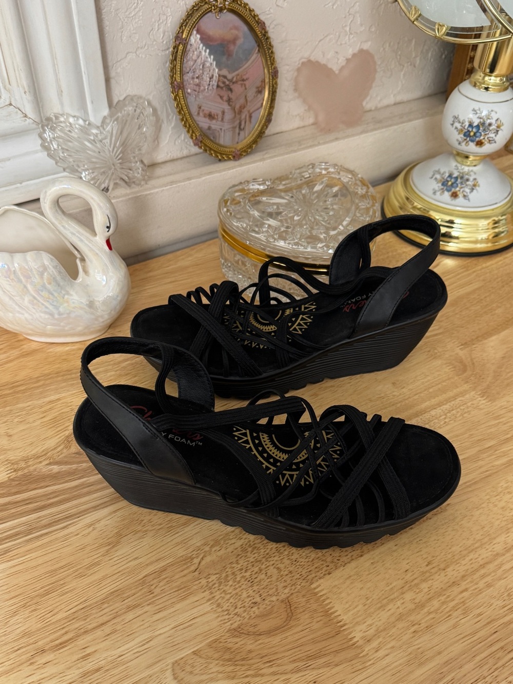 🖤 Skechers Black Strappy Platform Wedge Sandals – Size 8 🖤 - Picture 2 of 15